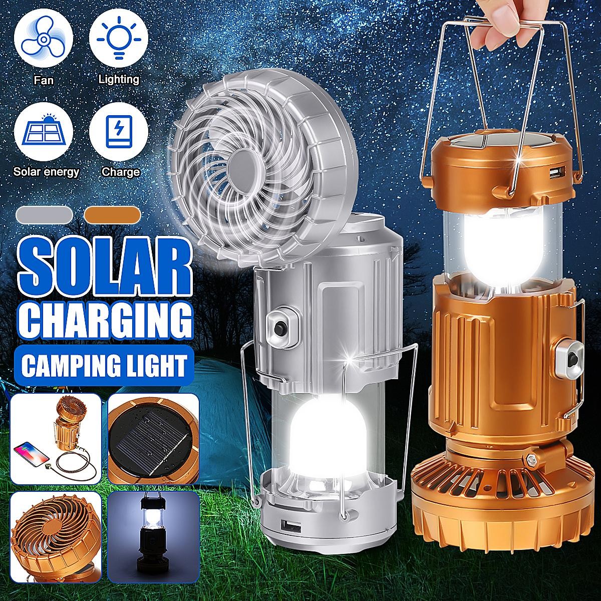 6 in 1 Portable LED Camping Lantern with Fan, Solar Charging Camping Light, Tent Camping Fan (Large Size)