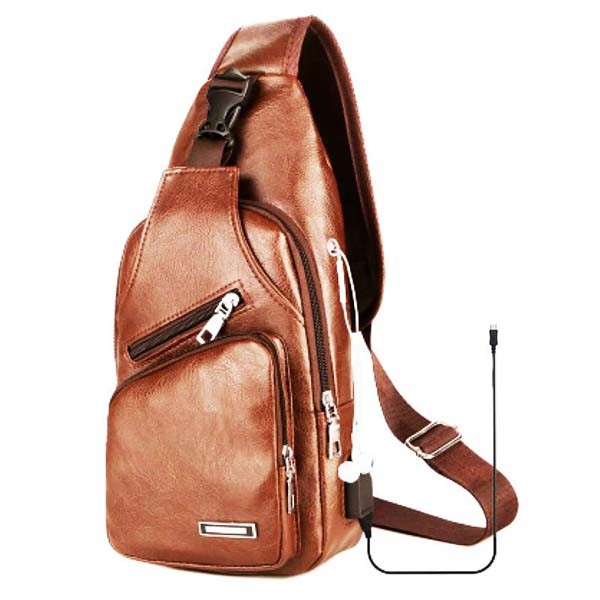 Men's Leather Chest Sling Packs Cross Body Shoulder Bag